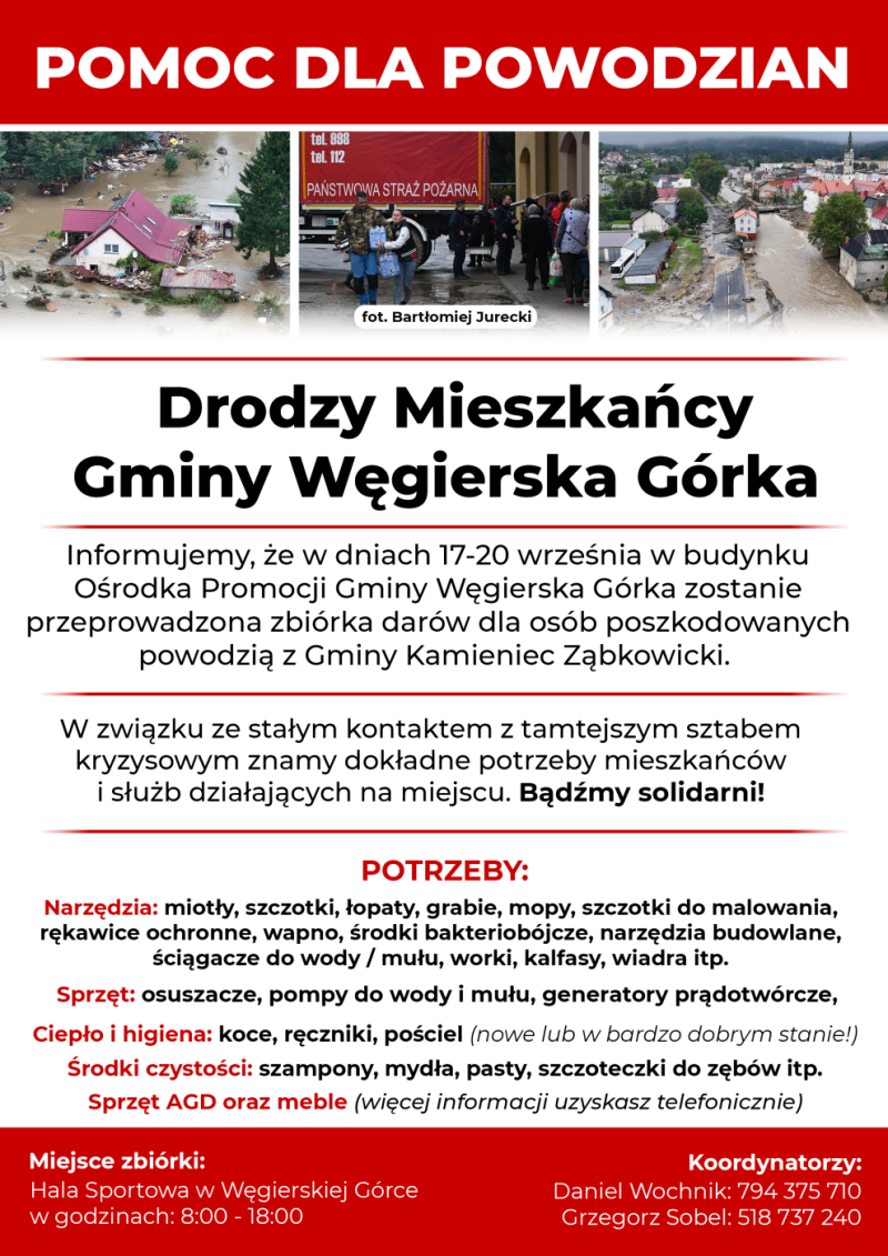 MIESZKAŃCY GMINY WĘGIERSKA GÓRKA! RUSZAMY Z POMOCĄ!